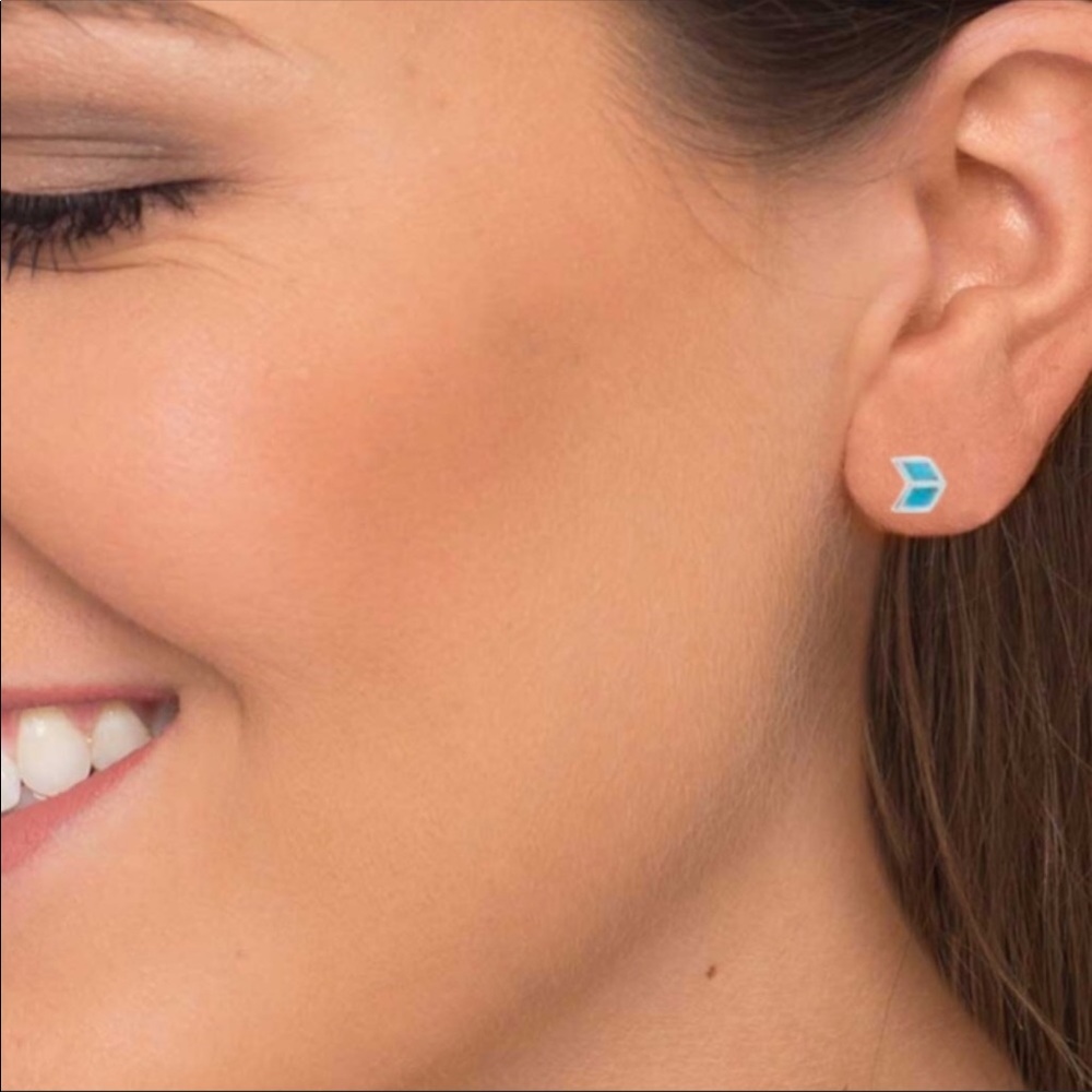 Turquoise sterling silver overbrass arrow earrings - Picture 2 of 4